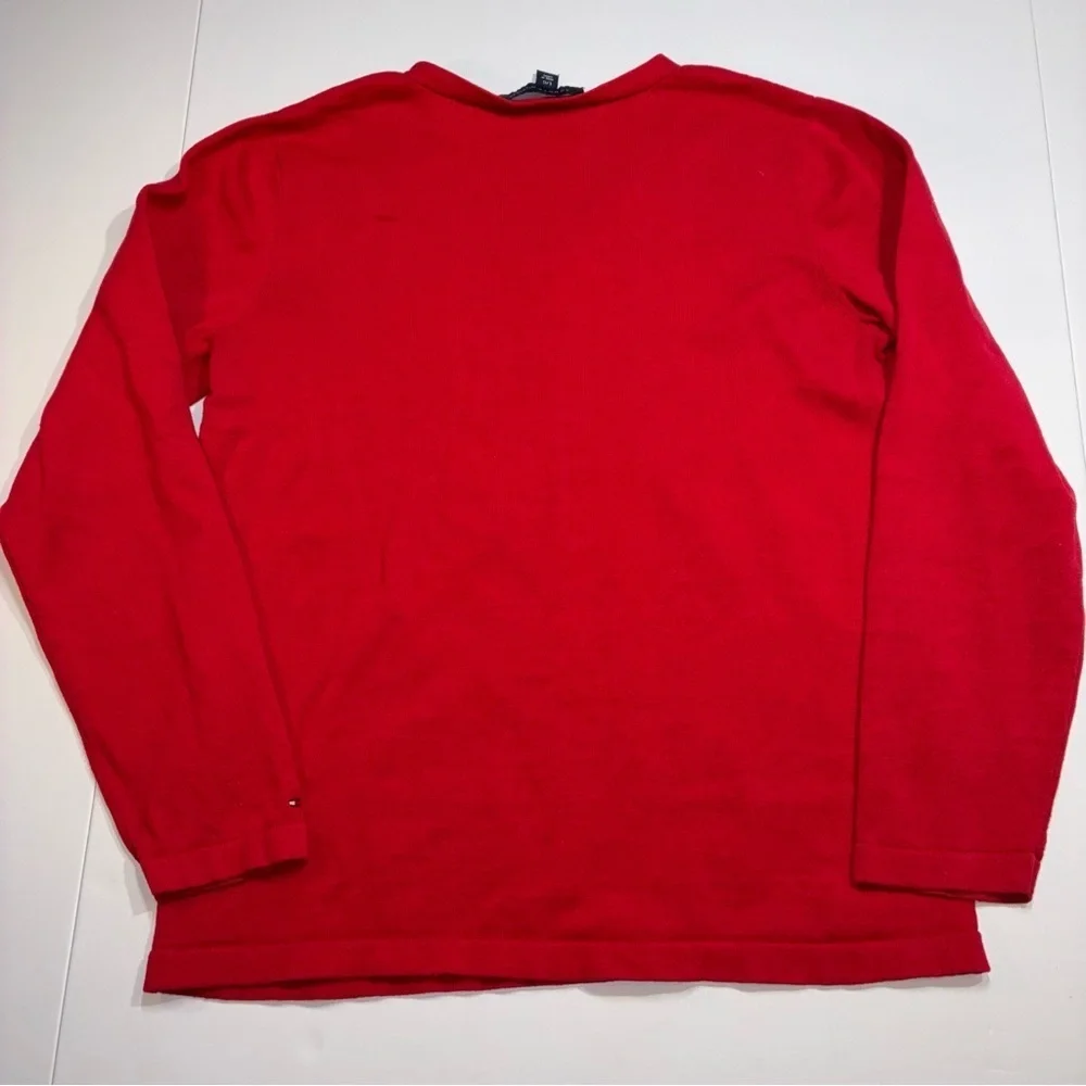 Tommy Hilfiger V-Neck 100% Cotton Sweater Gold Studs Argyle Pattern Size Large
